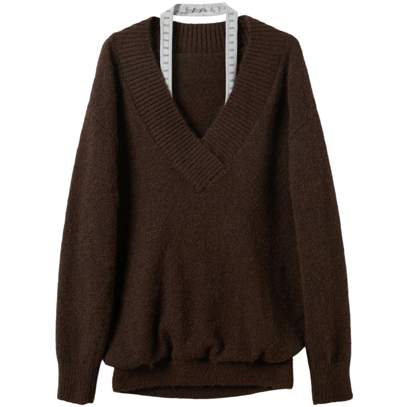 Sancai Winter Striped Faux Two-Piece Knit Pullover