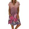 Women's Summer V-neck Short Sleeve Printed Cotton And Linen Dress