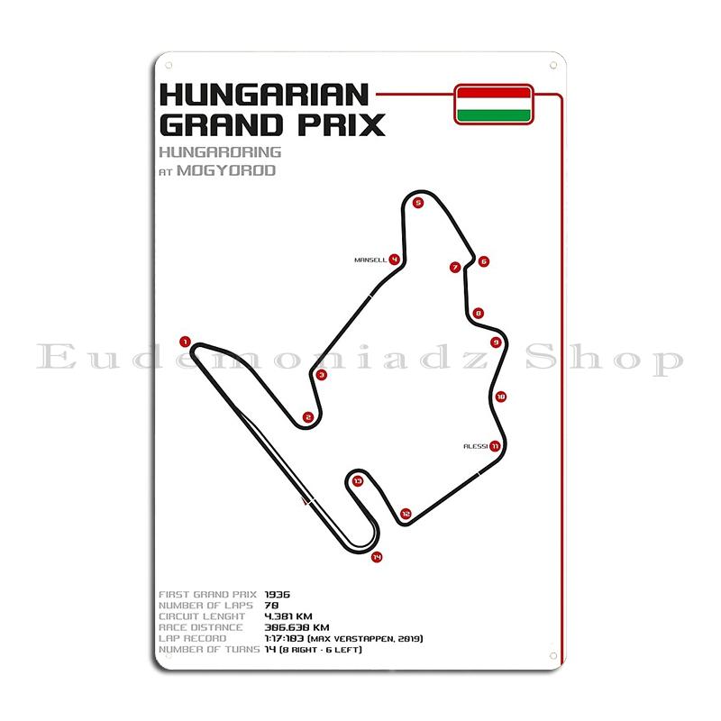 HUNGARORING HUNGARY TRACK MAP FLAG Hungaroring Grand Prix Circuit Metal Create Wall Decor Custom Design Pub Tin Sign Poster