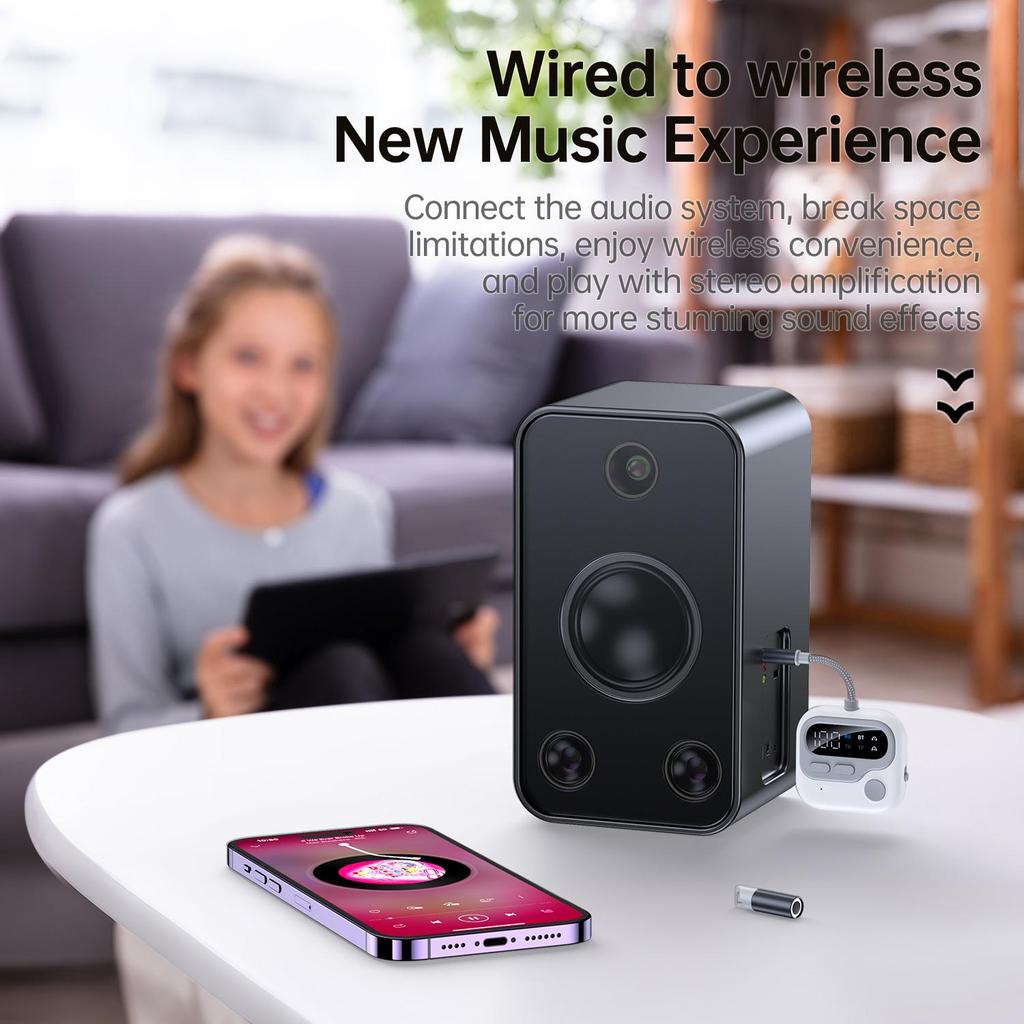 Nadajnik Odbiornik Audio Bluetooth 5.4 Adapter Bezprzewodowy 3.5MM AUX Obsługa Odtwarzania Karty TF Z Mikrofonem Do Samochodu Samolotu TV PC Głośnika Słuchawek