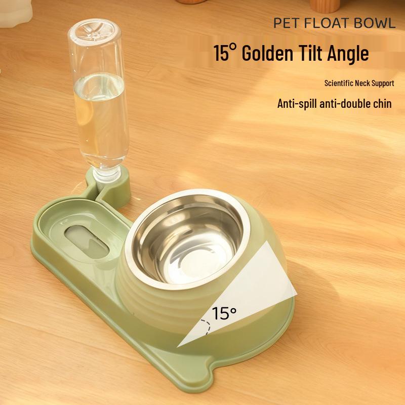 Multi-Function Pet Bowl: Dog Feeding & Drinking, Cat Slow Feeder, Slanted Design, Neck Protection, Non-Slip, Stainless Steel.