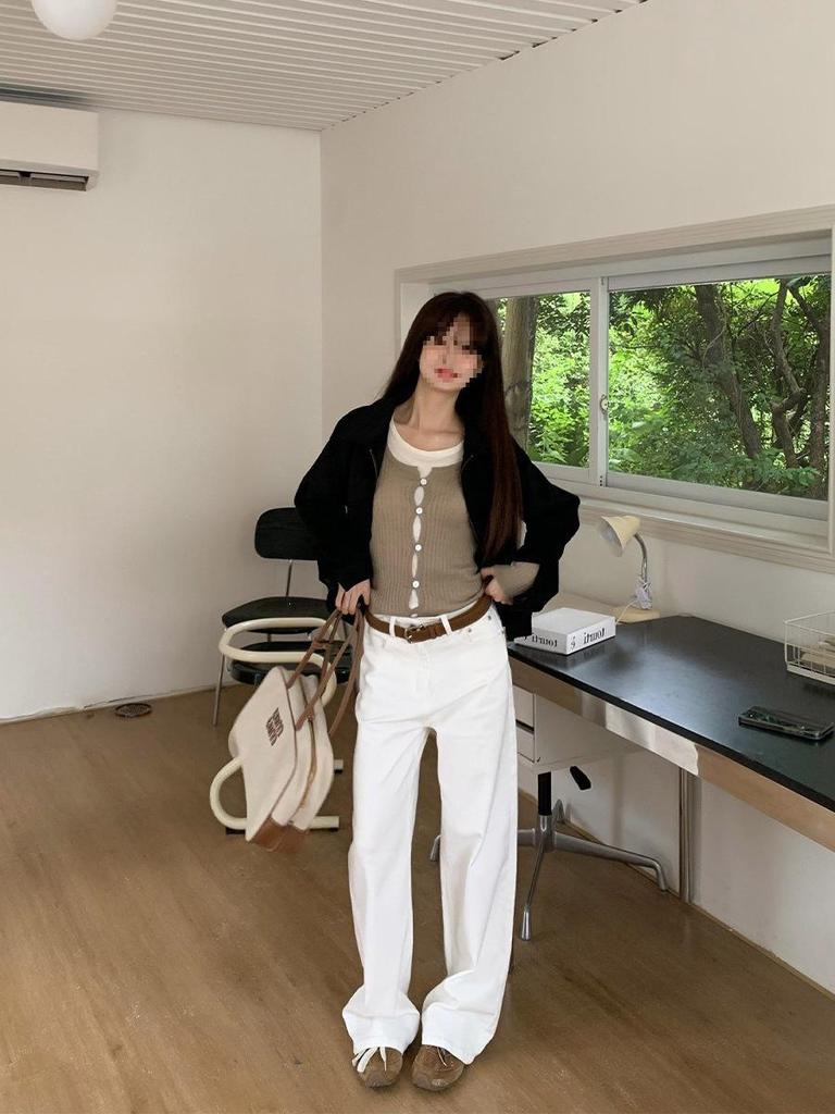 Where Is the Orange Tree? Women's Retro High-Waisted Black Wide-Leg Jeans - Autumn Elastic Slim-Fit Floor-Length Pants.