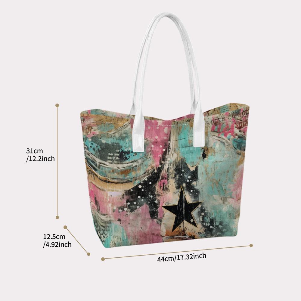 Abstract Art Star Pattern Tote Bag Fashion Casual Daily Use Lightweight Shoulder Bag for Women Shopping Travel