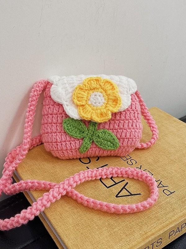 Baby Girl Mini Knit Flower Purse With Snap Closure For Daily Use
