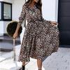 Fashion Sexy Printed Long Dress Stand Collar Single Breasted Leopard Dress