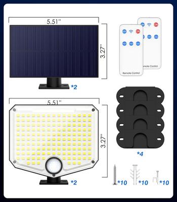 Solar Lights Outdoor 222 LED 3000LM Motion Sensor, IP65 Waterproof, Remote Control, 2 Pack