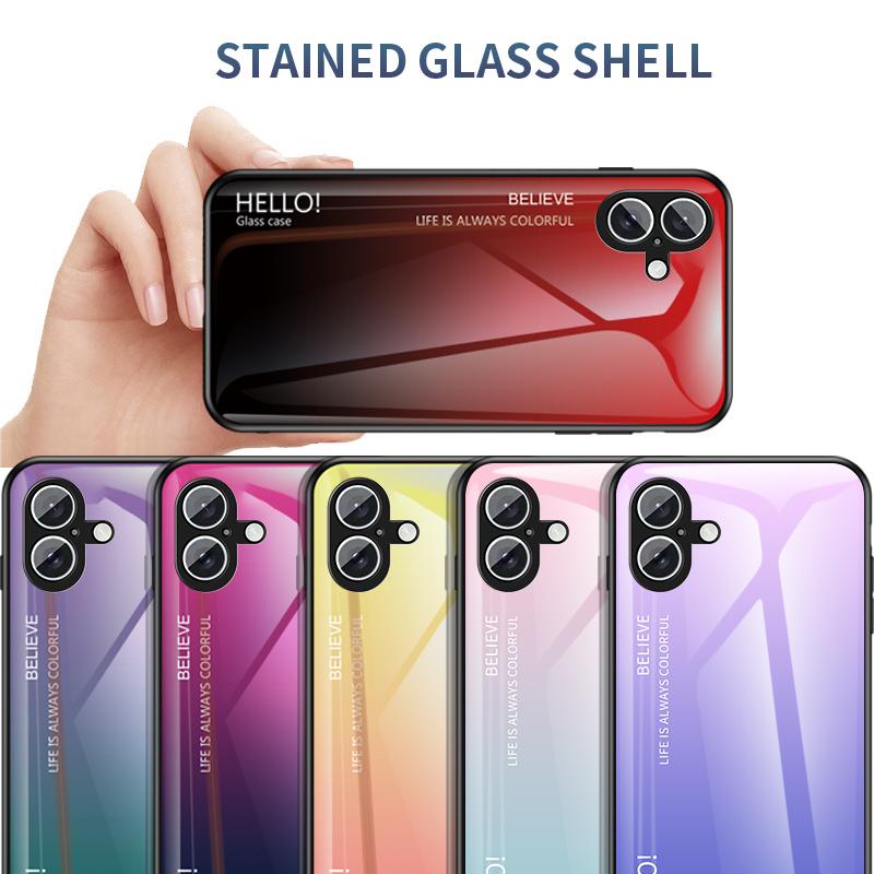 For iPhone 16 Case Anti-Scratch Tempered Glass+PC+TPU Phone Cover