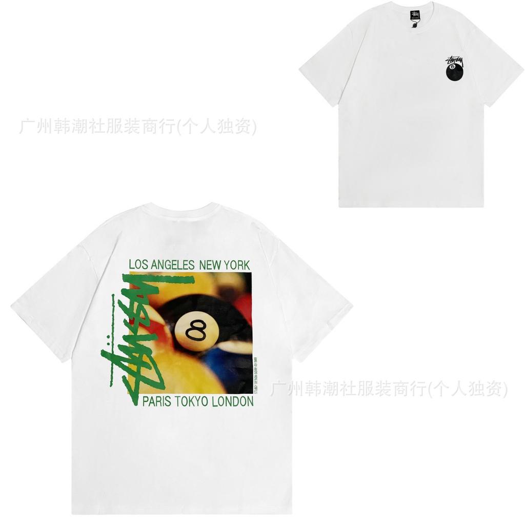 [2] American trendy brand short-sleeved t-shirt black and white collection printed short-sleeved t-shirt casual couple men and women of the same style