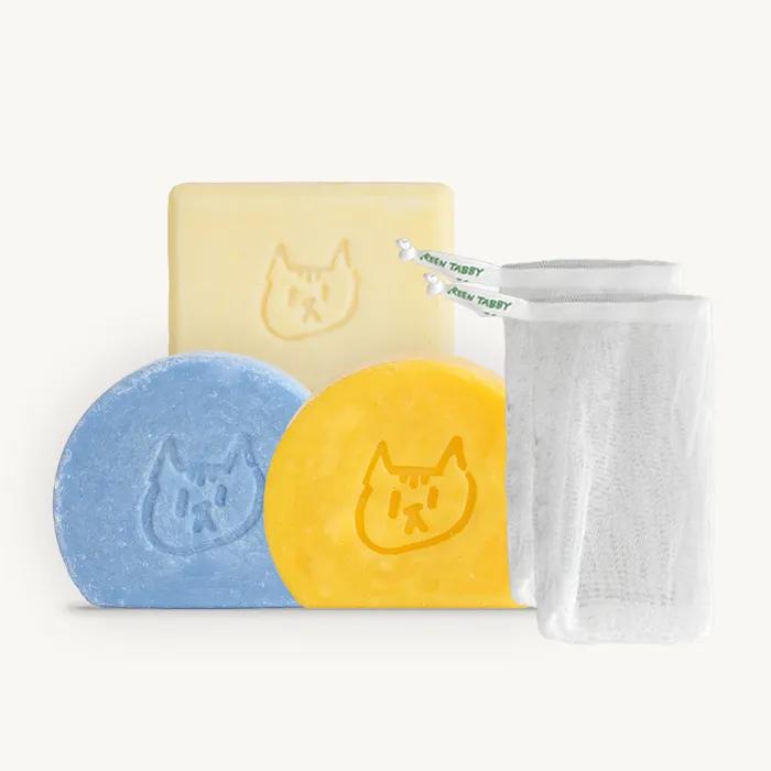 

(Многофункциональный душевой набор) 1 синий шампунь-бар + 1 кондиционер-бар + 1 гель для душа-бар + 2 сетки для мыла