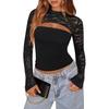 Women's Cutout Crop Top Long Lace Sleeve Slim Fit Party Going Out Top