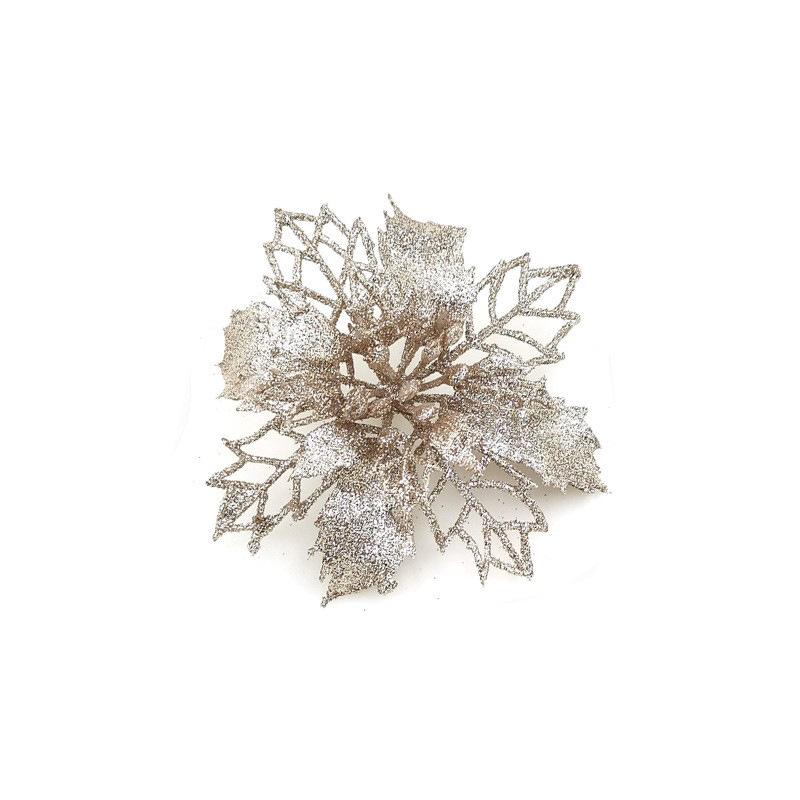 10cm Pink Glitter Poinsettia Christmas Tree Ornaments & Decorations