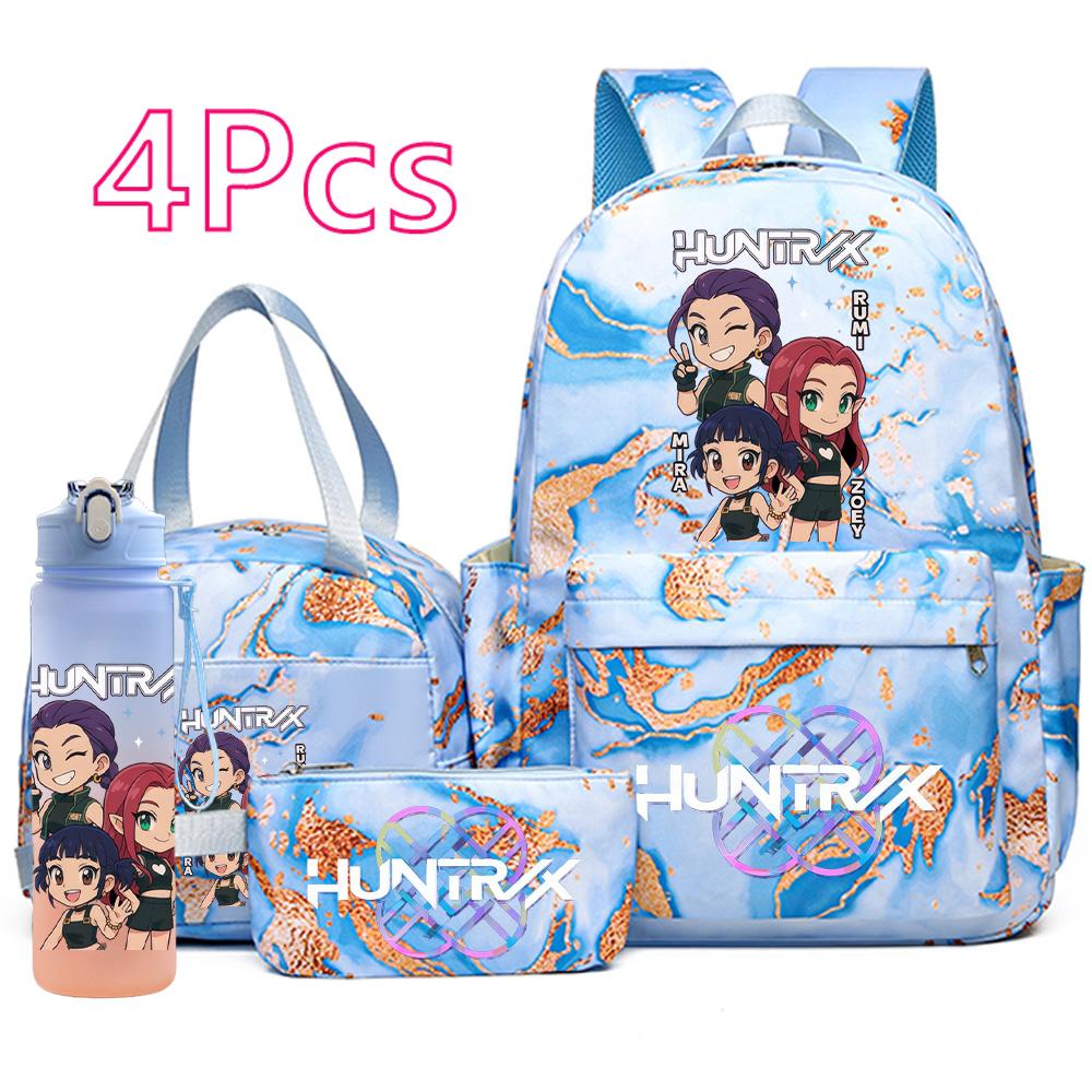 4Pcs/set New K-Pop Printed Backpack Handbag Pencil Case with 750Ml Water Bottler for Teenager Boy Girl Schoolbag Large Capacity Bookbag Mochila