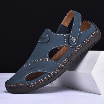 Handgefertigte Sommersandalen Herren Atmungsaktive Lederschuhe Mann Outdoor Herren Sandalen Rutschfeste Strandsandalen Hohl-Schuhe