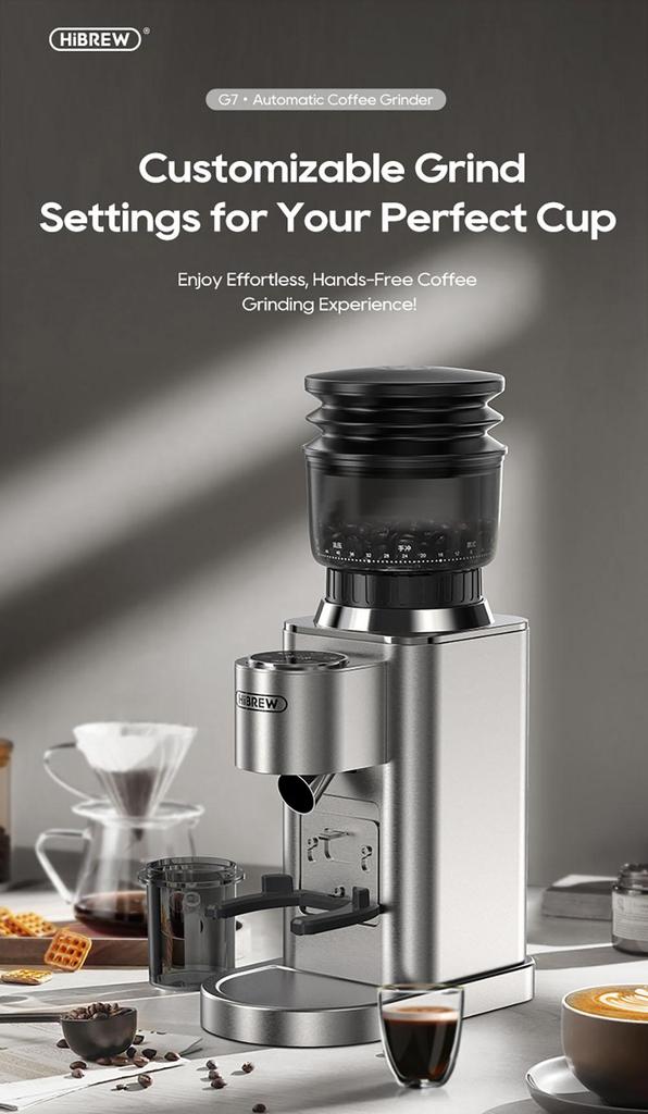 HiBREW G7 Coffee Grinder, 48 Grind Settings, Anti-Static Technology, Stainless Steel Conical Burr, Touch Panel