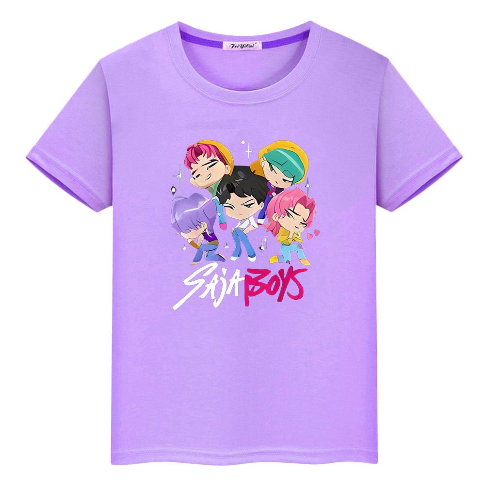 Kpop Dämonenjäger Print 100% Baumwolle Anime Kurzarm T-Shirt für Kinder Jungen 10 Jahre Niedliche Oberteile Saja Jungen Kawaii T-Shirts y2k Mädchen Kleidung