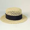 Breathable Mesh Straw Boater Hat for Women, Flat Top Wide Brim Sun Hat with Adjustable Black Ribbon & A