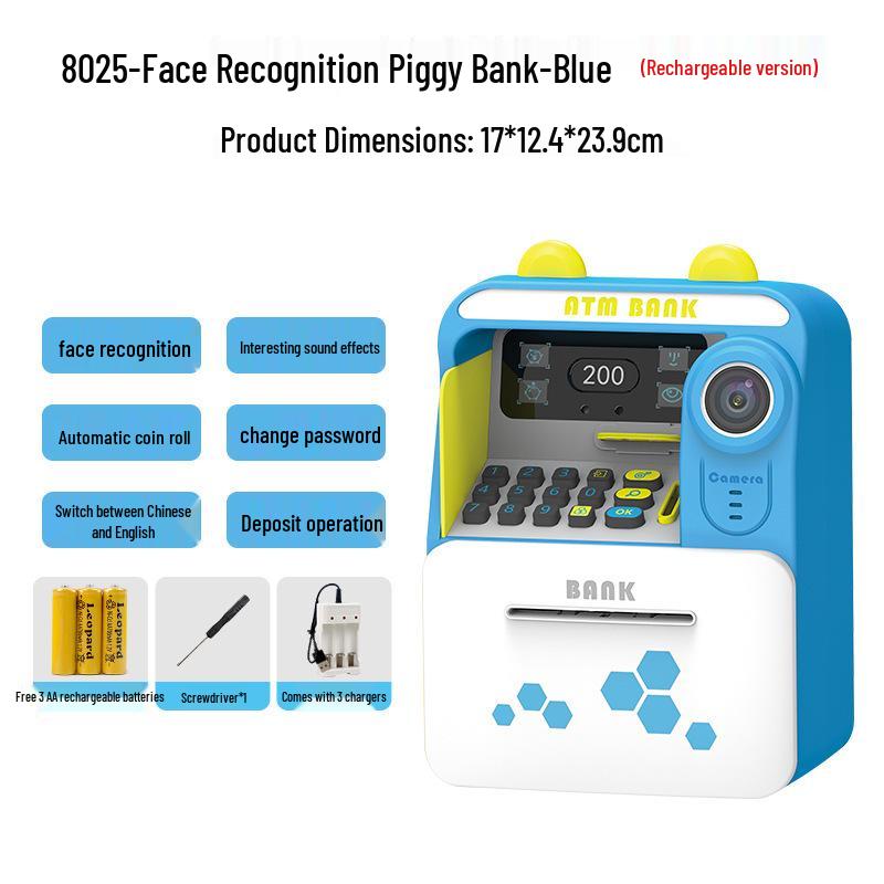 Smart ATM Money Box with Face Recognition and Password, Automatic Coin Loader - Children's Toy Safe