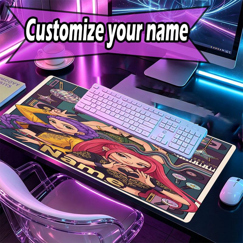 Custom Name Personalized Kpop Demon Hunter Pattern Mousepad, Laptop PC Desk Mat, Decorative Desk Mat for Home Keyboard Pad Gift