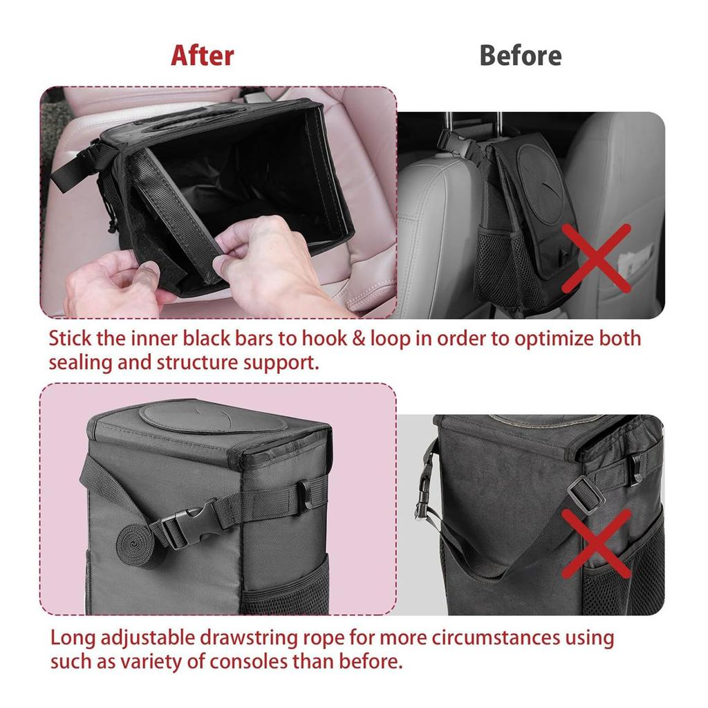Ryhpez Car Trash Can With Lid - Leakproof Trash Bin Car Garbage Can, Collapsible Automotive Truck Organizer And Storage Bag Car Accessories For Women