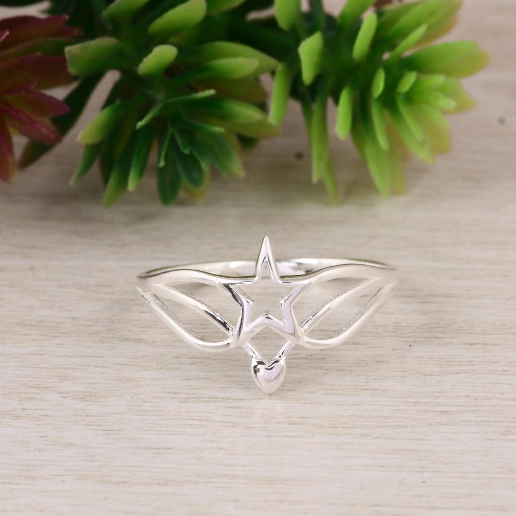 925 Sterling Silver Open Star Ring | Minimal Star Band Ring | Elegant Celestial Jewelry for Women.