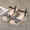 Woman Shoes Checkerboard Grid Platform Bow Sandals for Women Wedges Heel Sandal on Offer Pvc Comfort Footwear Sale Sales Daily