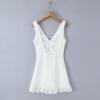 Sweet Chic Embroidered Mesh V-Neck Open-Back Slim-Fit Dress