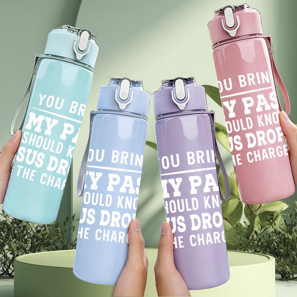 1PC In You Faint Religious Text Print 750ml Color Plastic Sports Water Bottle Leakproof Flip Straw Lid Suitable for Sports Office Home Use