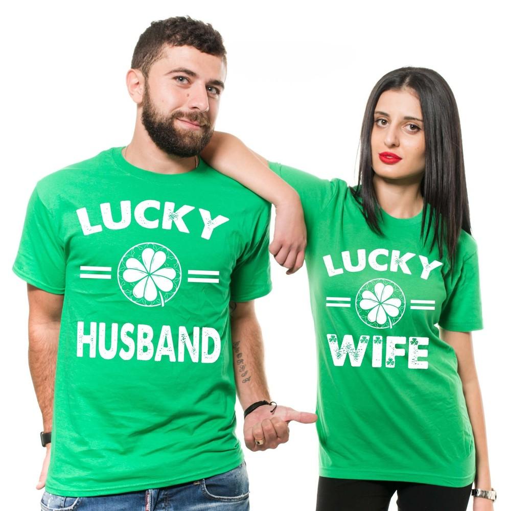 Lucky Husband Lucky Wife Shirts St Patrick s Irish Couple Matching Green Shirt Unisex T-Shirt XL