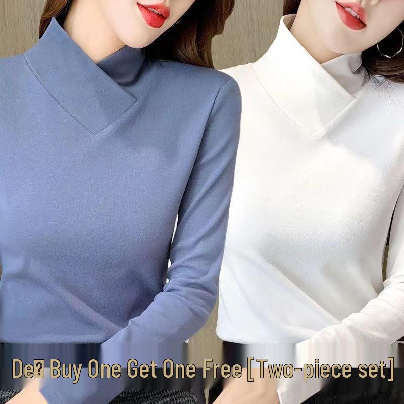 Women's Half-High Collar Fleece Base Layer Shirt – Versatile Long Sleeve T-shirt for Autumn/Winter.