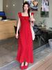 French gentle temperament flying sleeves ruffle edge splicing dress women's summer new polka dot square neck suspender dress