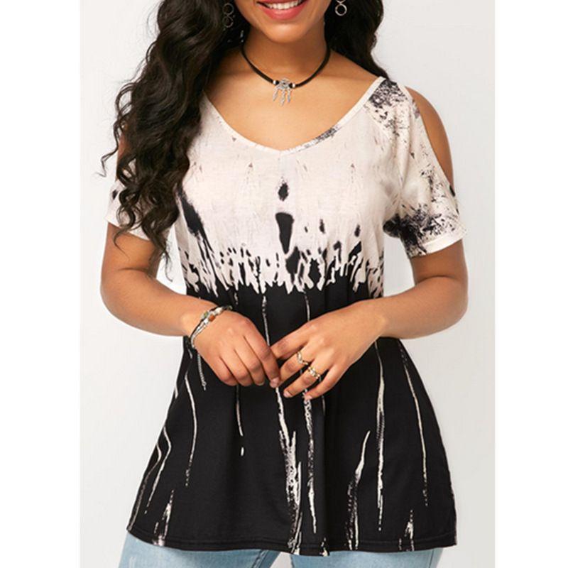 Plus Women Size Tshirt Cold Shoulder Tops Summer Blouse Casual Loose Shirts