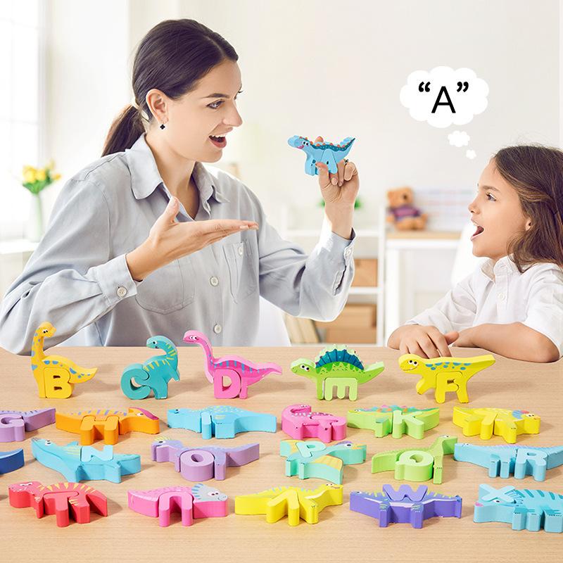 Wooden Children'S Cartoon Animals 26 Letter Capital Words Cognition Early Education Puzzle Toys