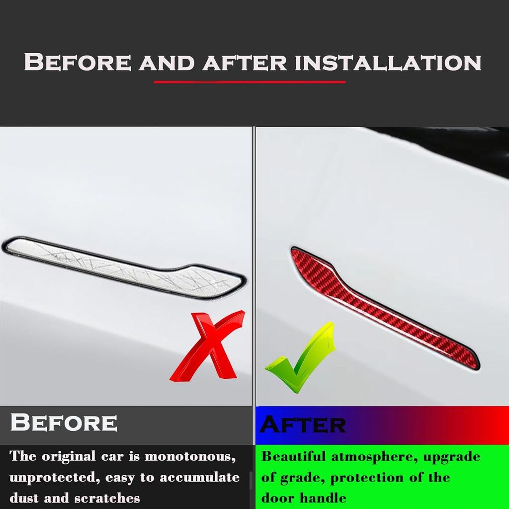 YHCDSEA Model 3 Y Carbon Fiber Door Handle Decorative Protection Cover 4 Pcs/Set Compatible Tesla Model 3 Y Accessories (Red Carbon Fiber)