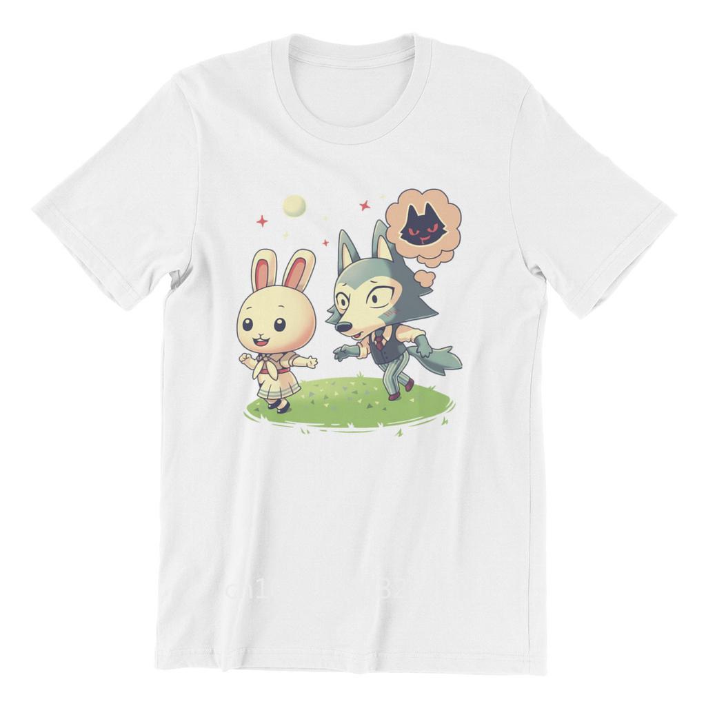 Men's T-shirt The Bunny and The Wolf Black Couples Matching Punk Men Cotton Tshirt Tees Tops Anime Harajuku Streetwear