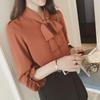 Chiffon Long Sleeve Bow Tie Lace-Up Top