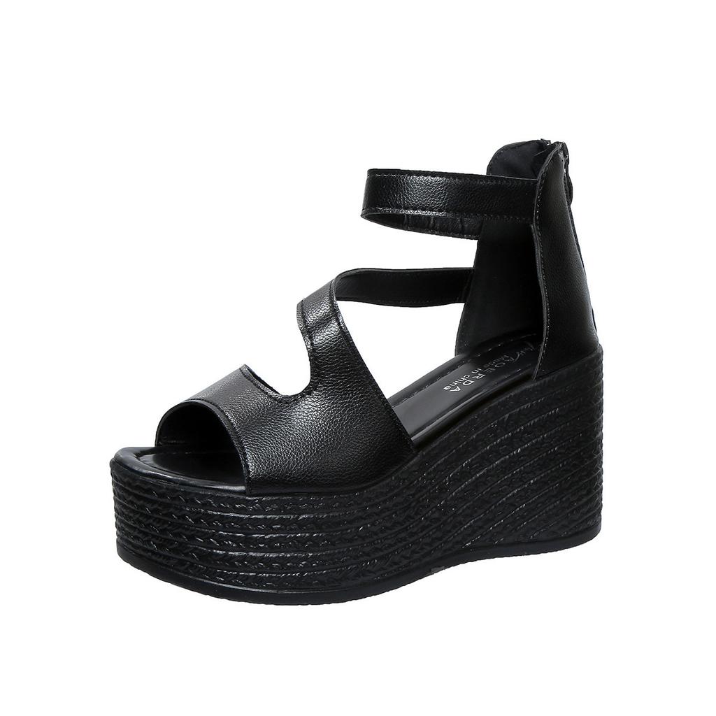 Fashion Patent Leather Wedge Heel Sandals for Women 2025 Summer Black Chunky Platform Sandals Woman Anti Slip Thick Bottom Beach Shoes