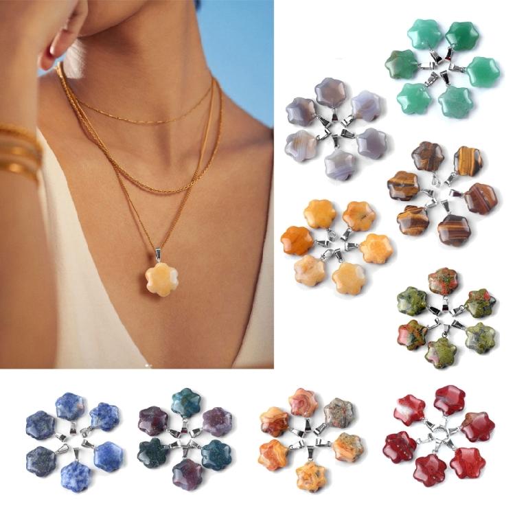 Artistic Crafted Flower Crystal Pendant Set Natural Stone Flower Pendant Charm For Handmade Jewelry And Necklace