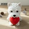 Office Desk Pet Decor 3D Printed West Highland Terrier Figurine, Cute Dog Statue Holding Red Heart, Small Sculpture Car Dashboard Decor,