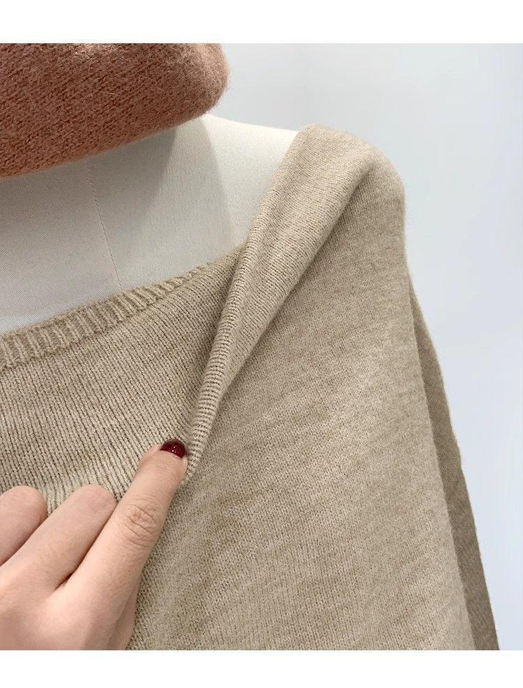 Women's French One-Shoulder Knit Top - Autumn/Winter 2024 Slim Off-Shoulder Sweater