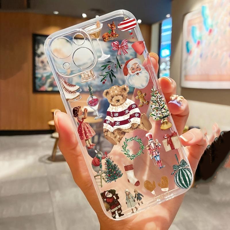 Christmas Bear Print Phone Case For iPhone 17 16 15 11 12 14 13 Pro Max Mini X XS XR 7 Plus SE 16E Shockproof Transparent Cover