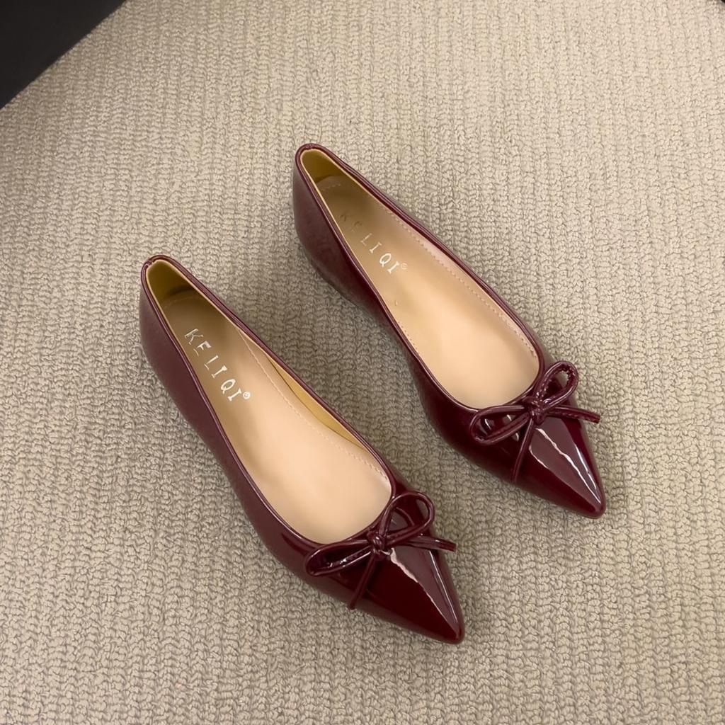 Pointed Small Commuter Single Shoes Women's Spring 2025 New Bow Super Versatile Soft Sole Red Mary Jane Shoes