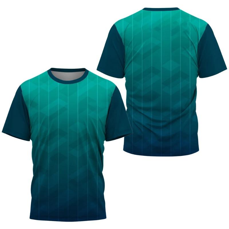 Fashionable gradient striped printed T-shirt, badminton and table tennis training clothing, summer casual top, sport