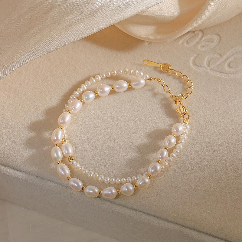 Baroque Natural Freshwater Pearl Bracelet for Women, Simple and Elegant, Vintage Niche Design, Multi-layered Bracelet