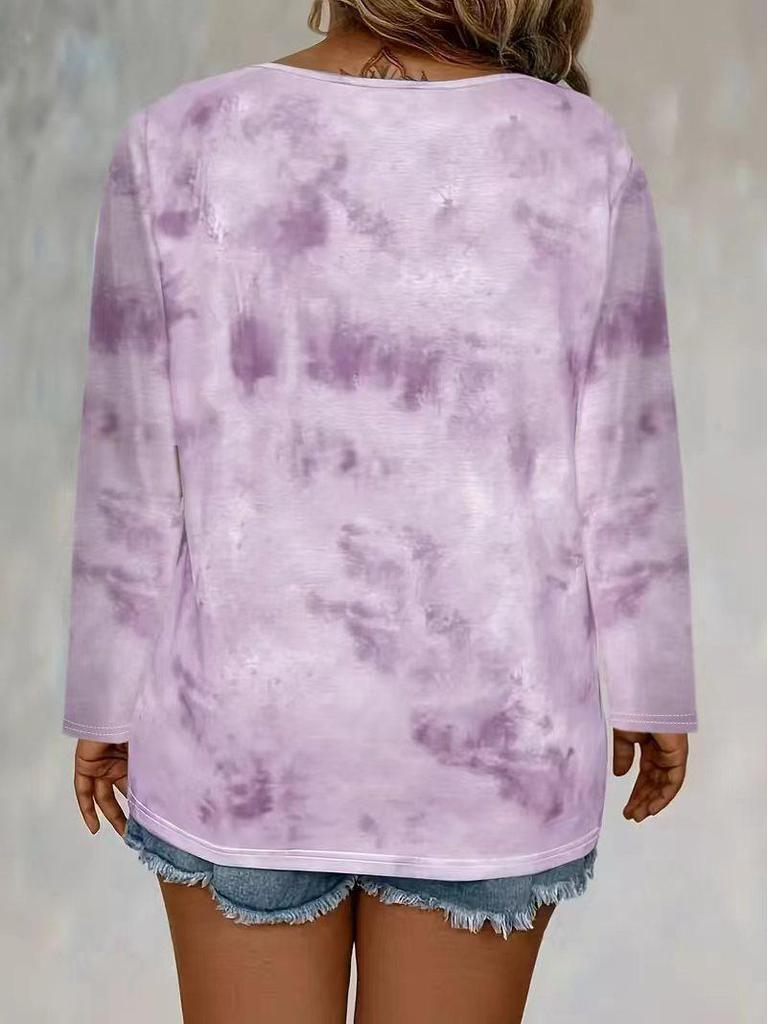 Elegantes Tie-Dye V-Ausschnitt Langarm Übergröße Damen Oberteil für Herbst/Winter 2025