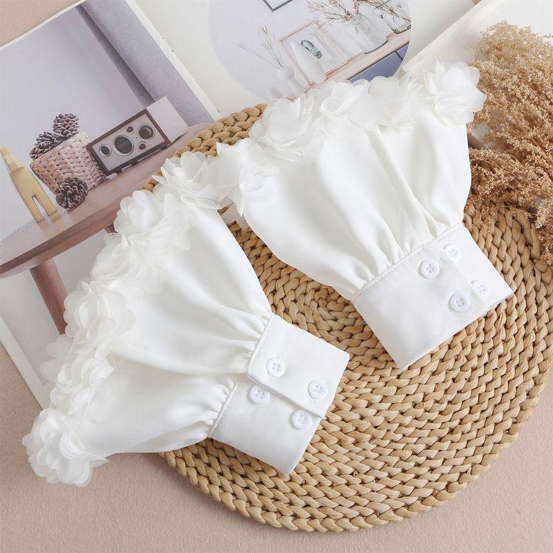 

Красивые перчатки с коротким рукавом Flower Horn Базовые накладные рукава Женские Легче всего сочетать Шифоновые оборки Декоративная манжета Белый White