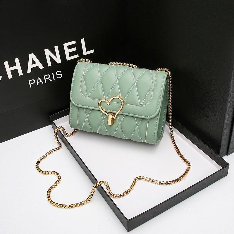 High-end Elegant Small Square Bag with Pleats, Chain, Heart Strip, Crossbody Small Bag