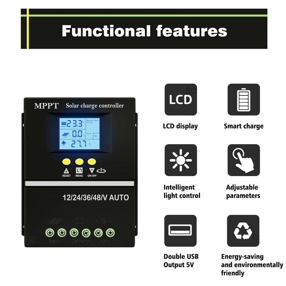 MPPT Solar Charge Controller Compatible with DC12V/24V/36V/48V Batteries Featuring User Centric Design Elements