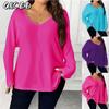 Women's Fashion Casual Solid Color Print Long Sleeve V Neck Blouses & Shirts