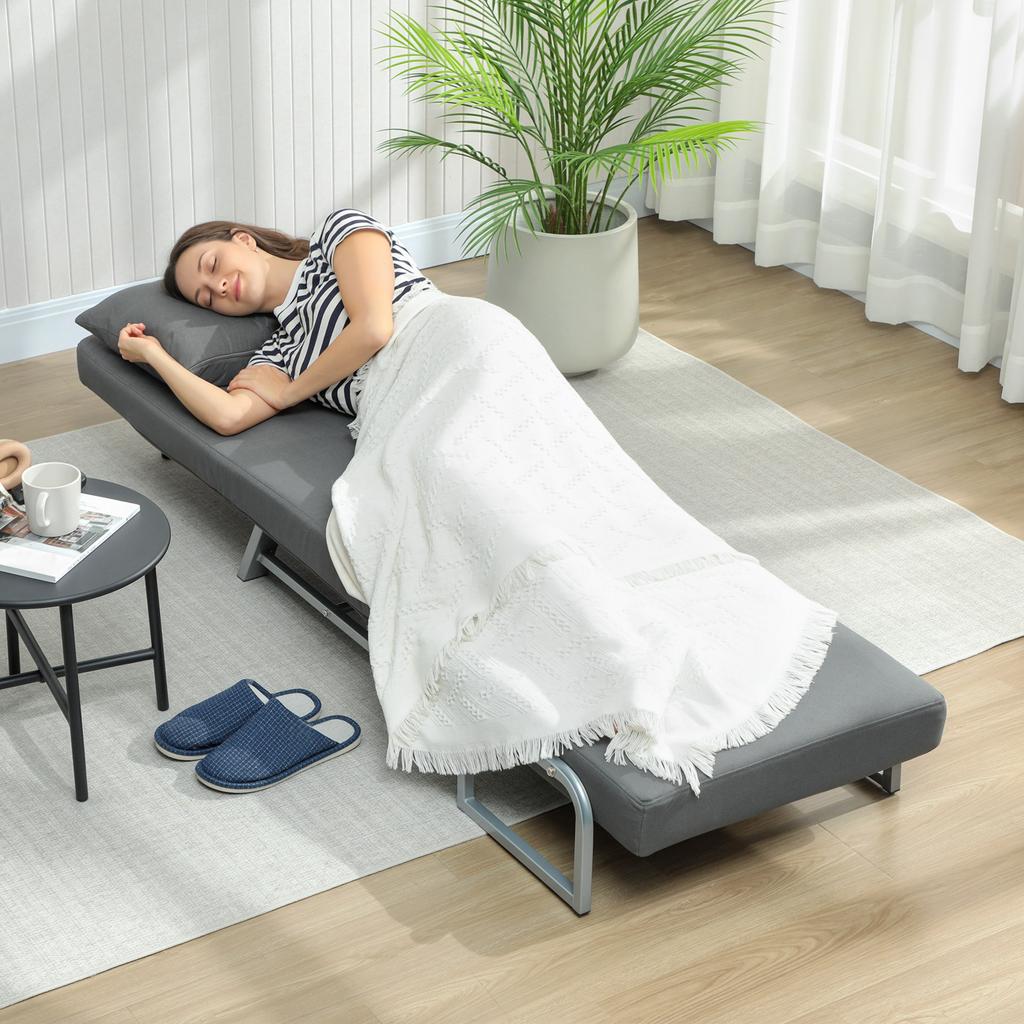 Single Bed Armchair 3 in 1 Folding Sofa Bed with Adjustable Backrest and Cushion for Living Room Bedroom 73x78x81 cm Grey