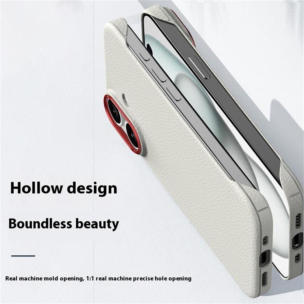 

For iPhone 16 Case Borderless Slim Anti Drop Leather Texture PC Phone Back Cover Grey